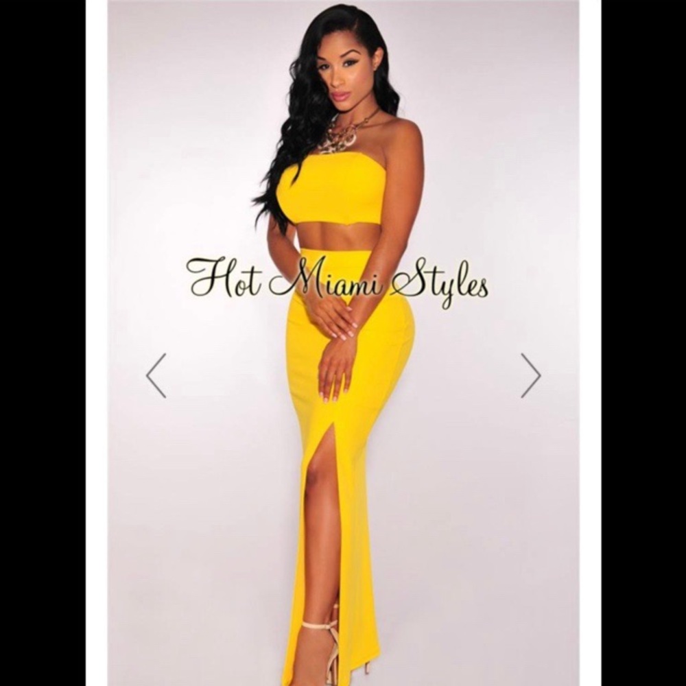 Hot Miami styles two piece yellow maxi skirt set
